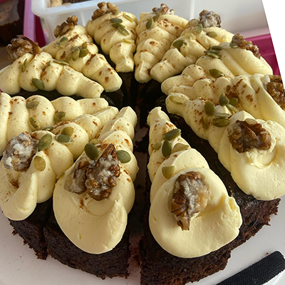 Carrot cake on stall at Wells and Castle Cary Markets